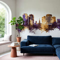 Norfolk Virginia Skyline Purple & Gold Mural Wallpaper - room preview 06