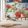 Red White and Blue Floral VI Mural Wallpaper - room preview 06