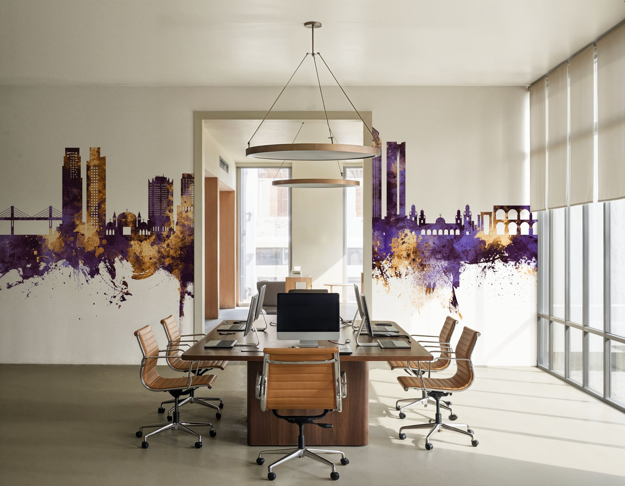 Amman Skyline Purple & Gold Mural Wallpaper