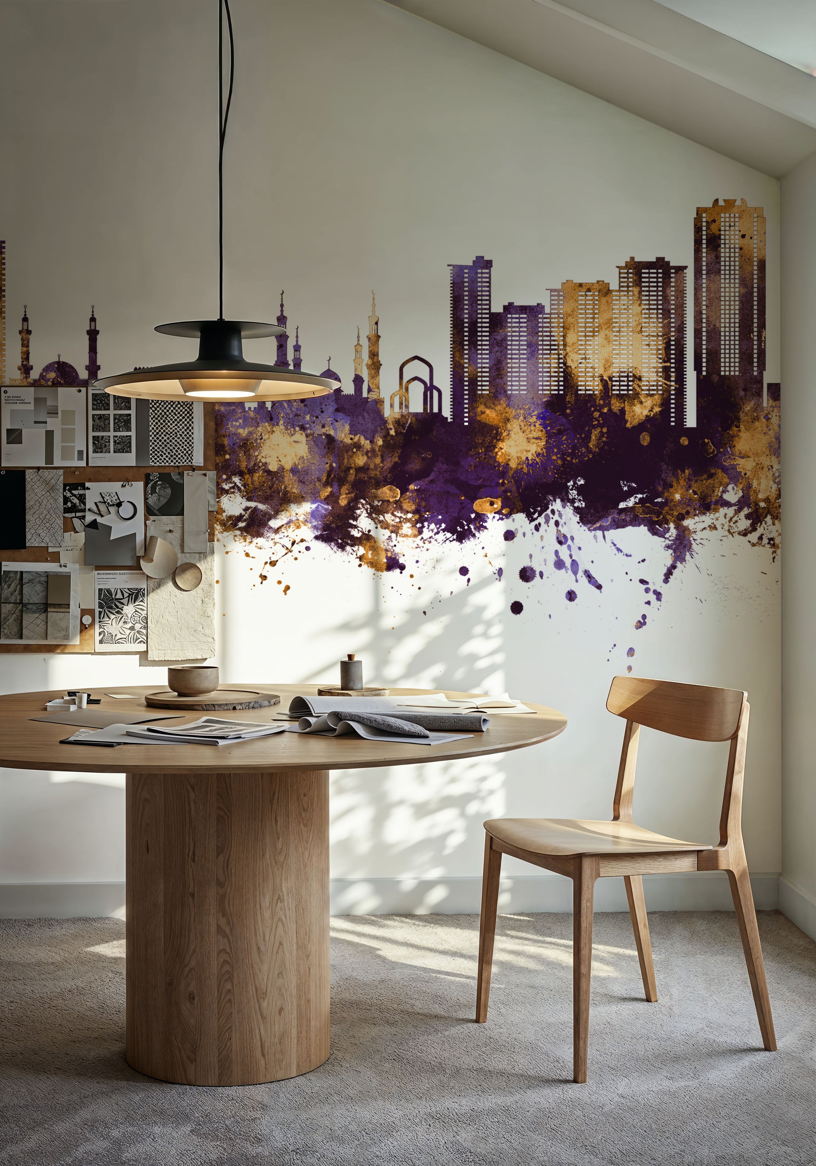 Ajman Skyline Purple & Gold Mural Wallpaper