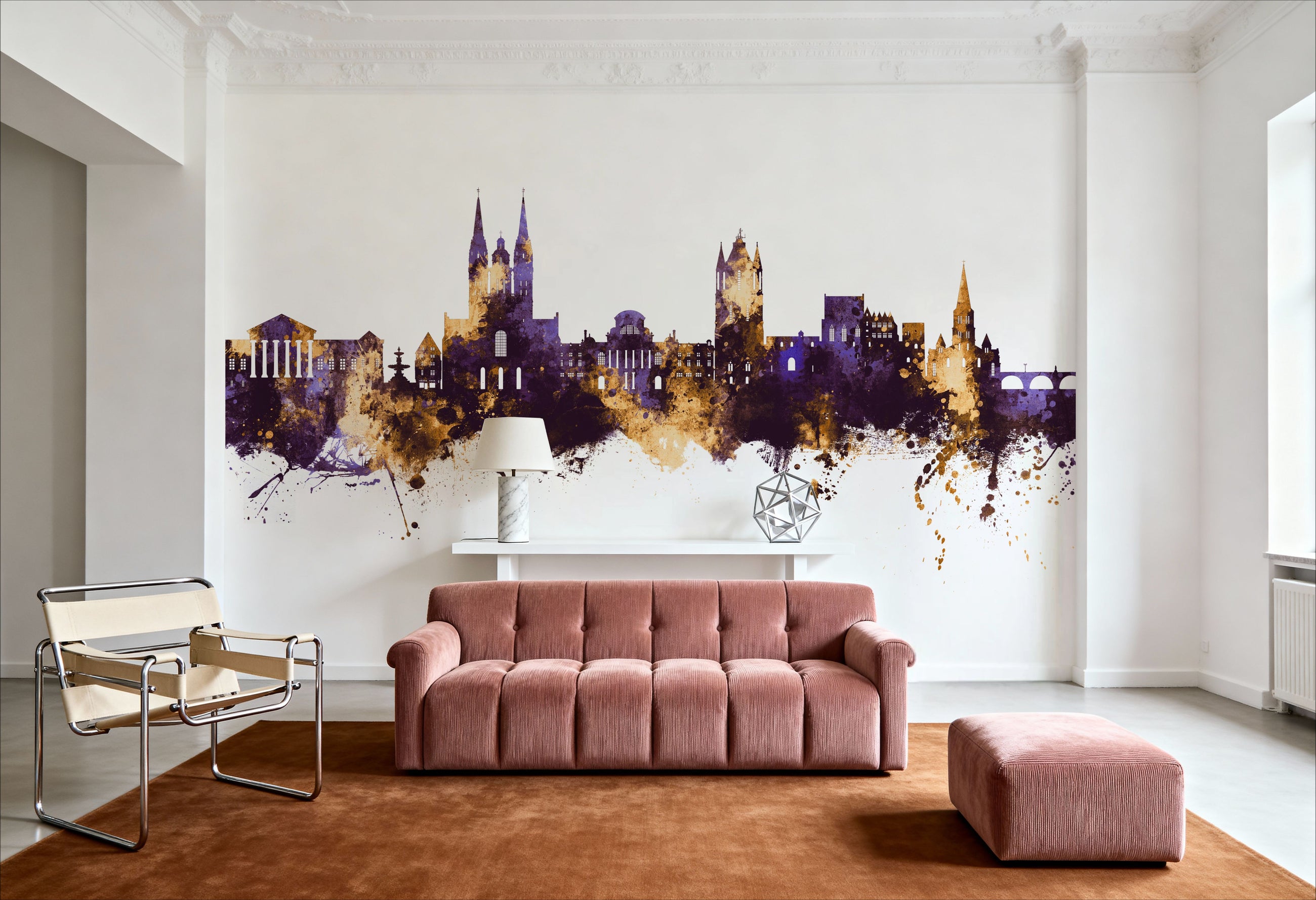 Angers France Skyline Puple & Gold Mural Wallpaper