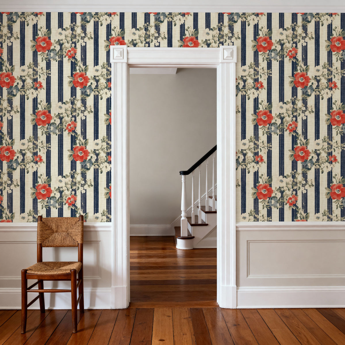Americana, Stripes and Poppies Mural Wallpaper - room preview 06