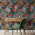 Orange Fish & Proteas Mural Wallpaper - room preview 06