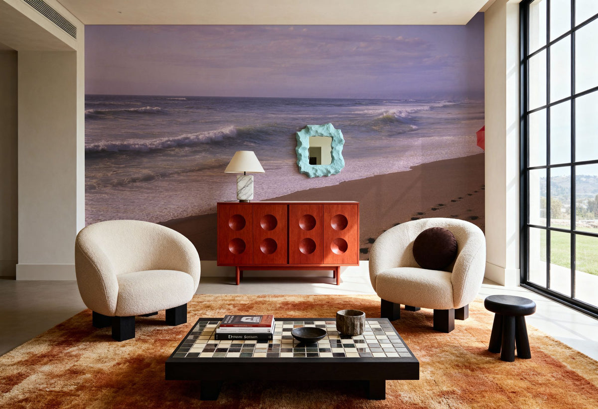 Crimson Stroll by the Shore Mural Wallpaper - room preview 06