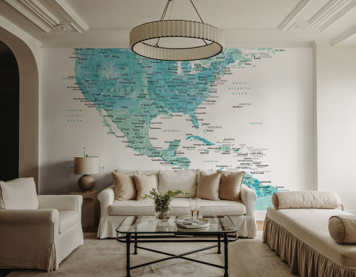 US Mexico Caribbean Map - Aquamar Mural Wallpaper - room preview 06