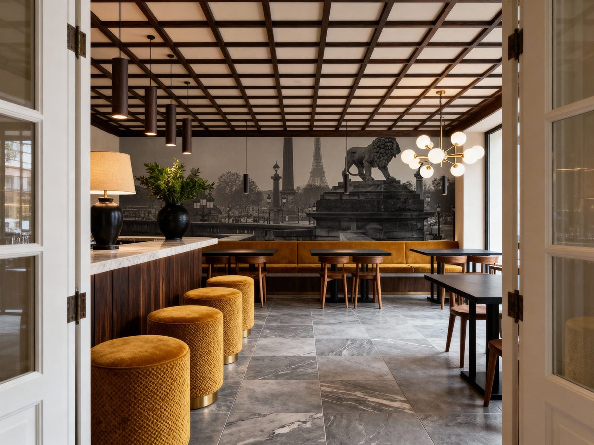 Place De La Concorde At Sunset BW Mural Wallpaper - room preview 06