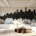 Santorini Skyline Black & White Mural Wallpaper - room preview 06
