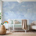 Painted Dreamy Clouds, Bright Blue Mural Wallpaper - room preview 06
