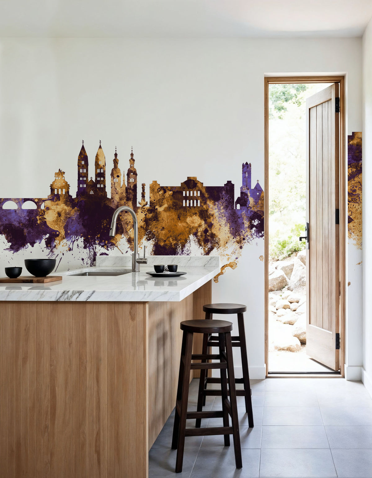 Koblenz Germany Skyline Purpl & Gold Mural Wallpaper - room preview 06