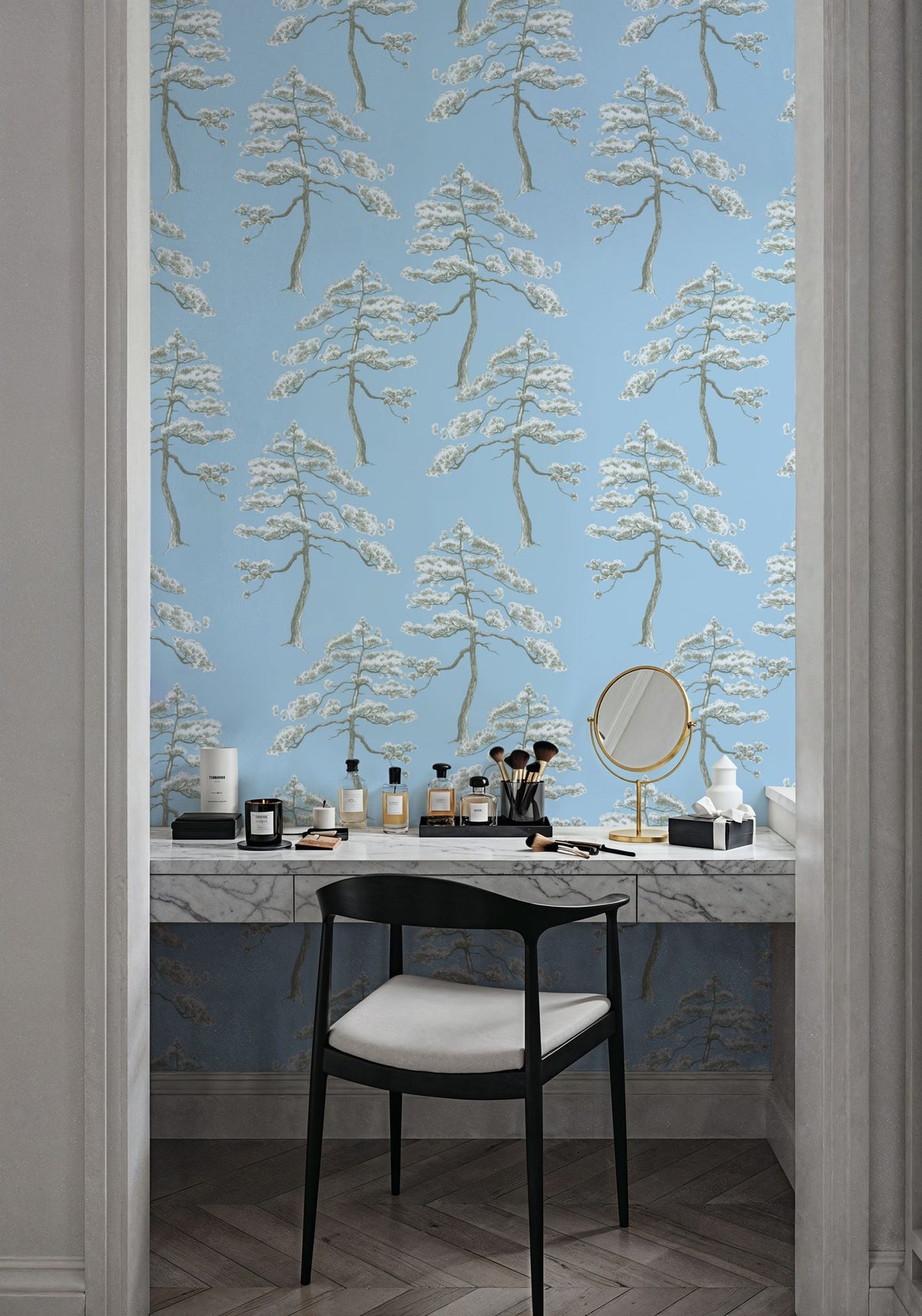 Forest Trees, Ice Blue Mural Wallpaper - room preview 06