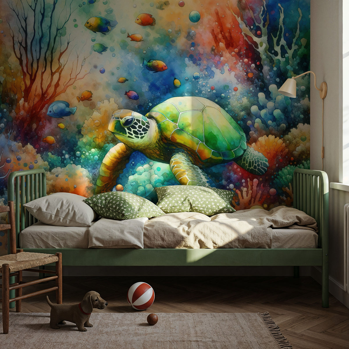 Undersea Encounter Turtle Meets Fish Mural Wallpaper - room preview 06