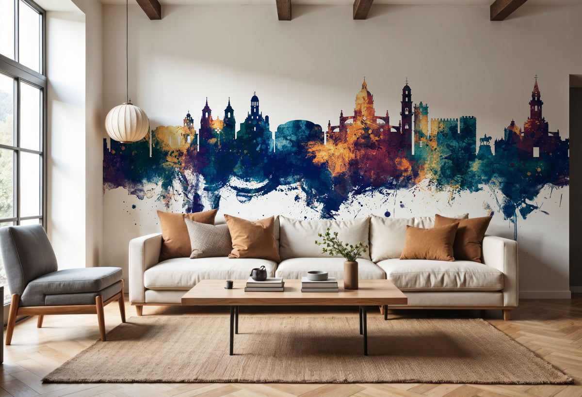 Jerez Spain Skyline Blue & Bronze Mural Wallpaper - room preview 06