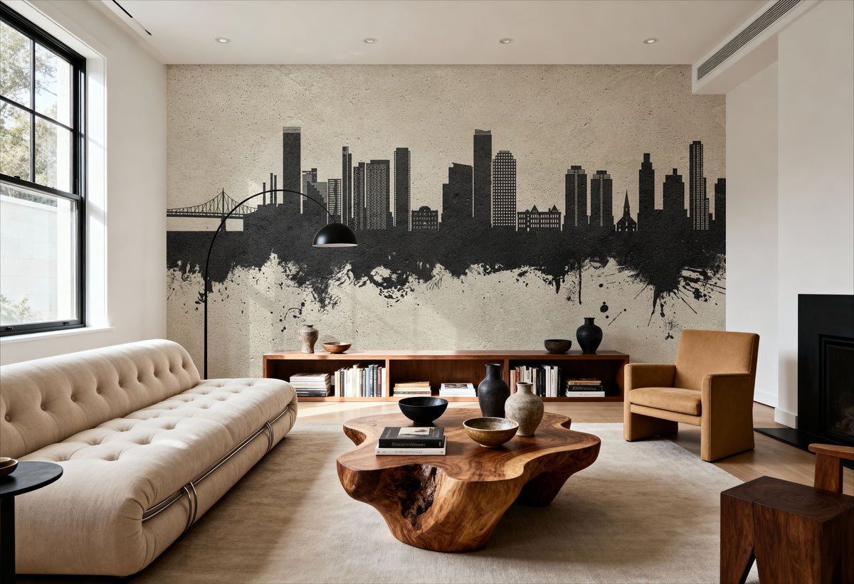 Queens New York Skyline Concrete Mural Wallpaper - room preview 06
