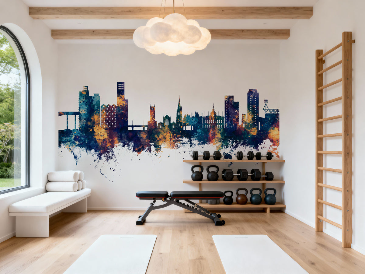 Ipswich England Skyline Blue & Bronze Mural Wallpaper - room preview 06