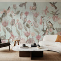 Tulips & Birds, Pistachio Mural Wallpaper - room preview 06