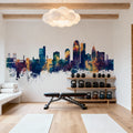 Winston-Salem North Carolina Skyline Blue & Bronze Mural Wallpaper - room preview 06