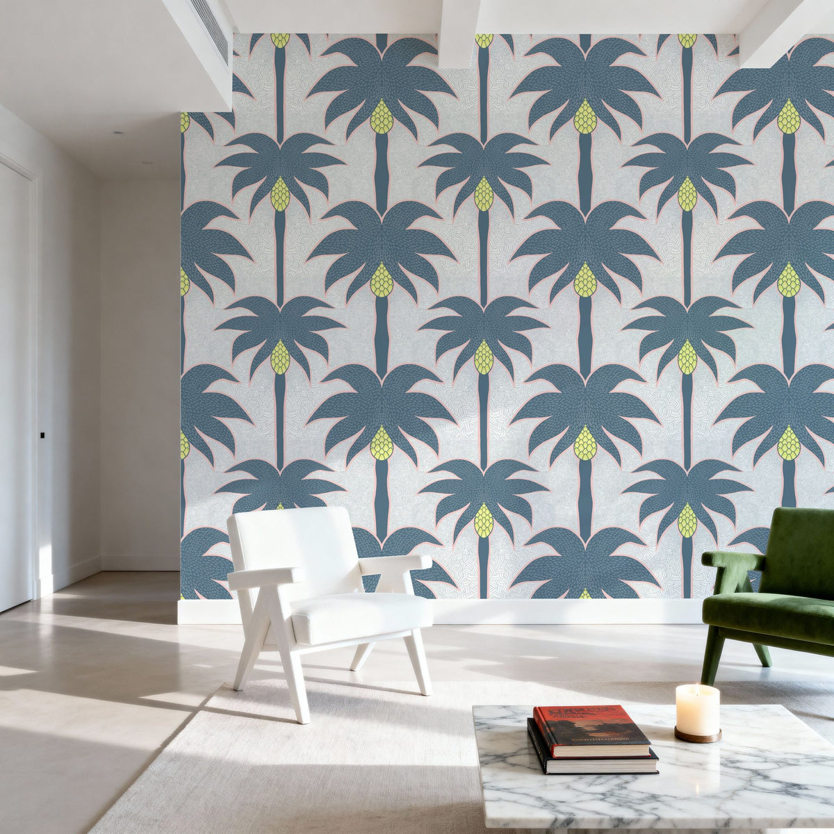 Graphic Palms, Teal Mural Wallpaper - room preview 06