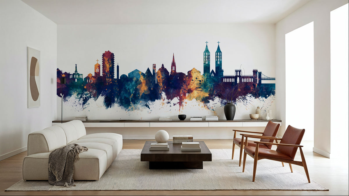 Kassel Germany Skyline Blue & Bronze Mural Wallpaper - room preview 06