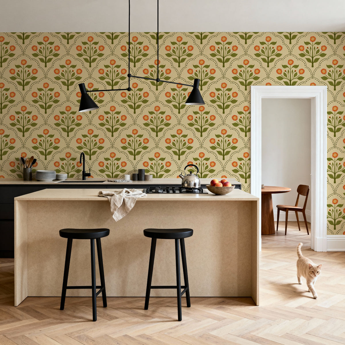Lantana, Orange Mural Wallpaper - room preview 06