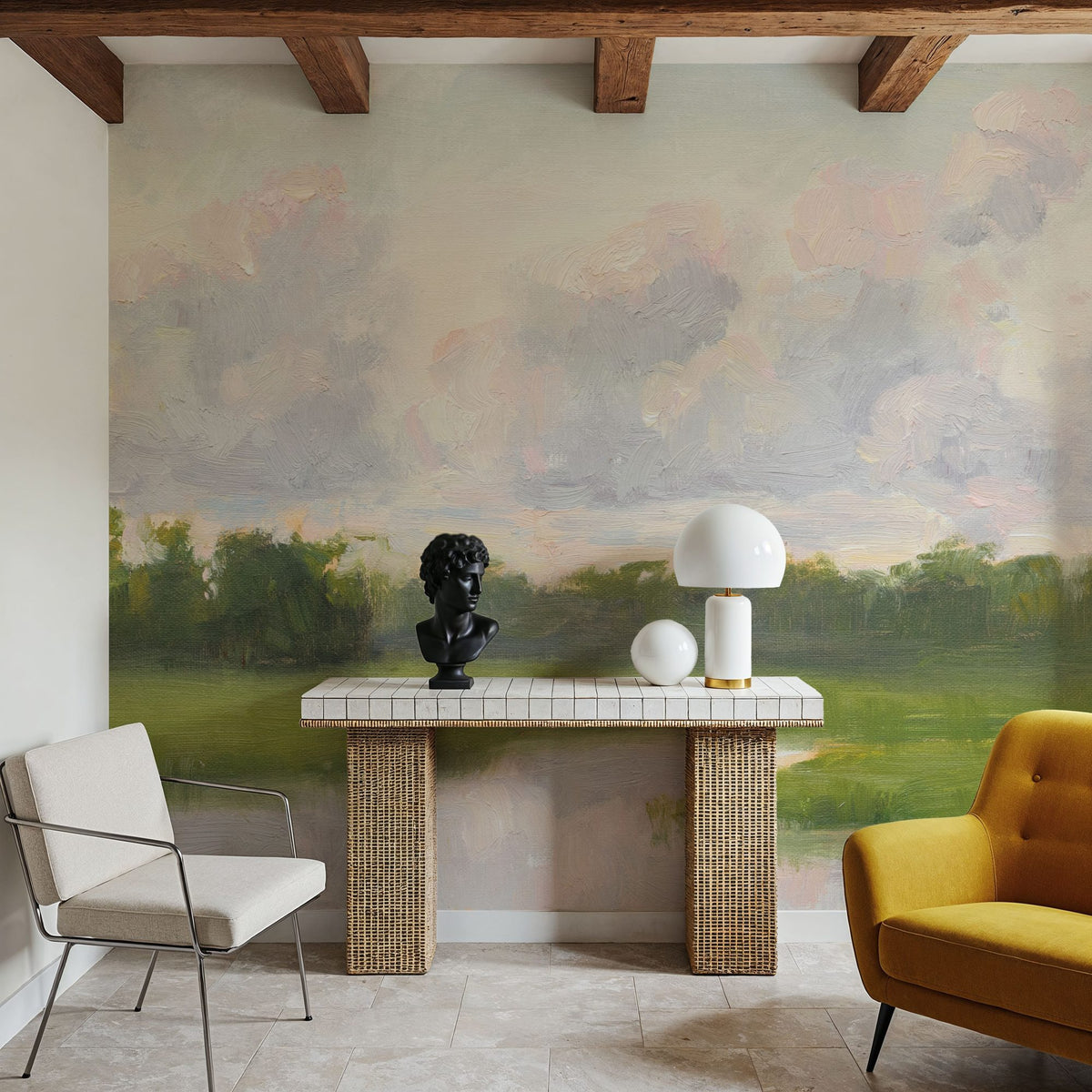 Pastel Clouds Over the Water Mural Wallpaper - room preview 06