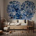 Blue Floral Heart Mural Wallpaper - room preview 06