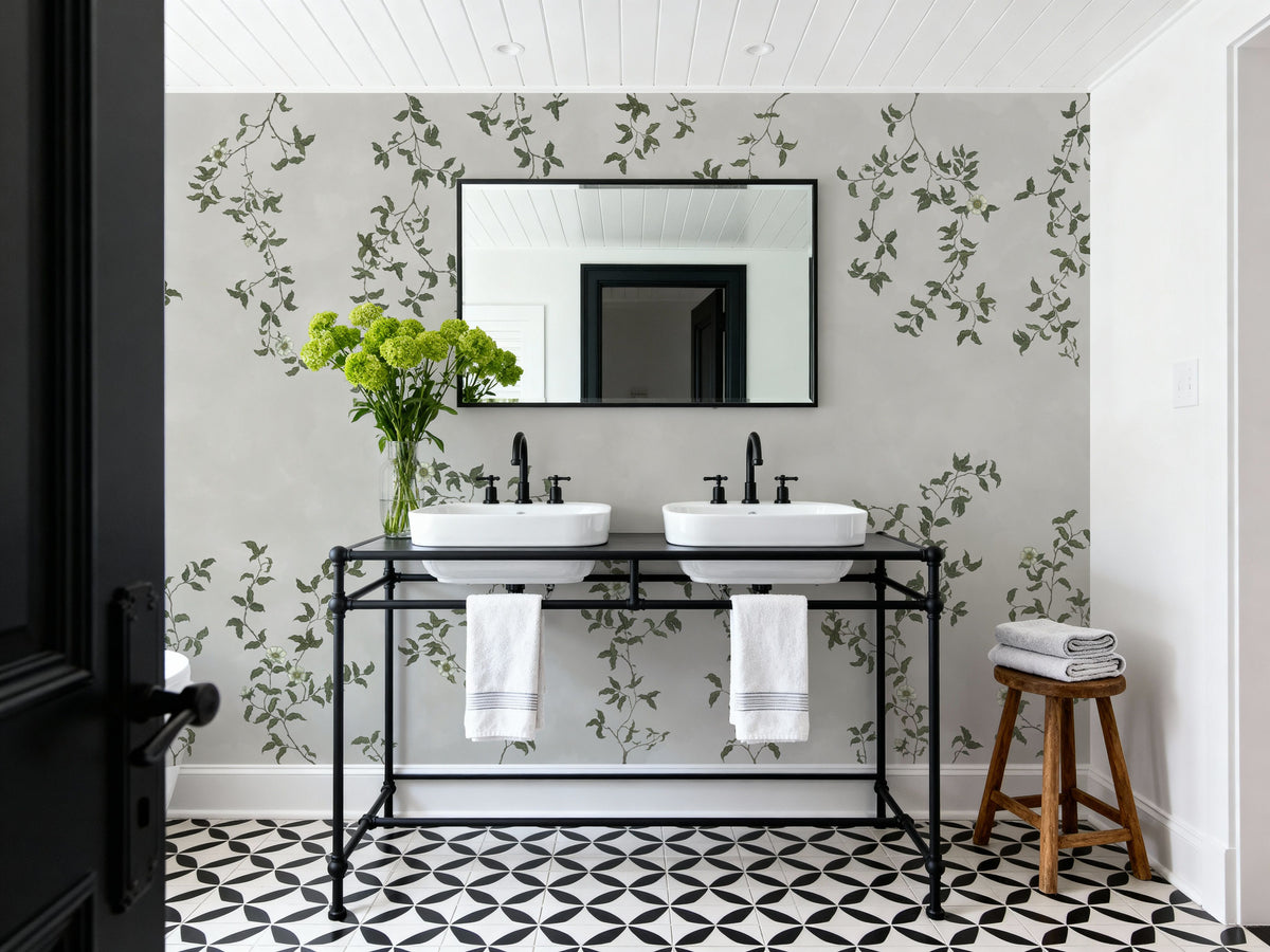 Rambling Rose, Ivory on Cloud Mural Wallpaper - room preview 06