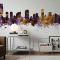 Jersey City New York Skyline Purple & Gold Mural Wallpaper - room preview 06