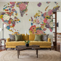 Botanical Floral Map Light Mural Wallpaper - room preview 06