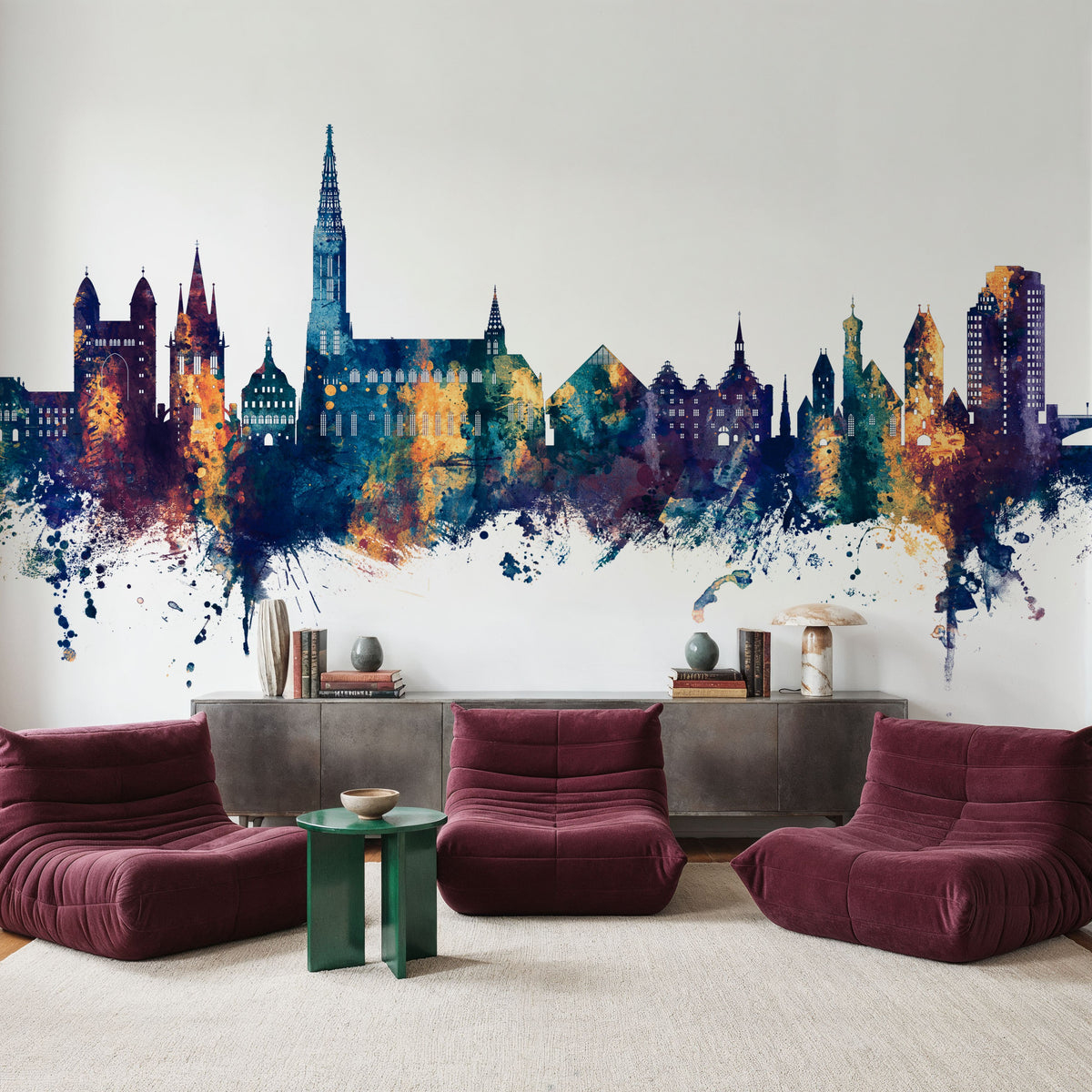 Ulm Germany Skyline Blue & Bronze Mural Wallpaper - room preview 06