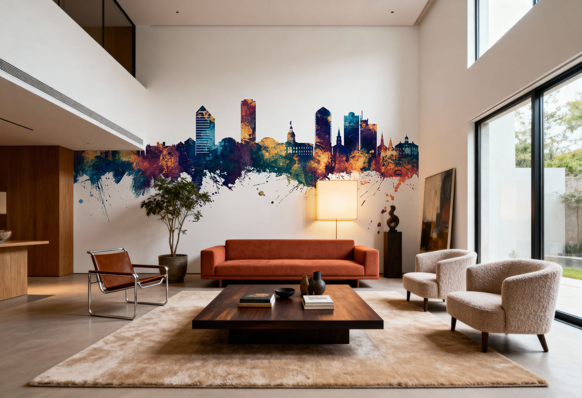 Tallahassee Florida Skyline Blue & Bronze Mural Wallpaper - room preview 06