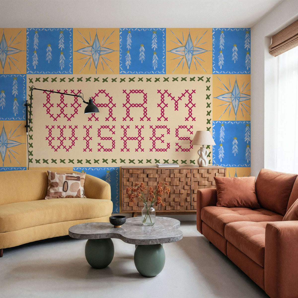 Quilted Christmas III Mural Wallpaper - Neutral Tone - room preview 06