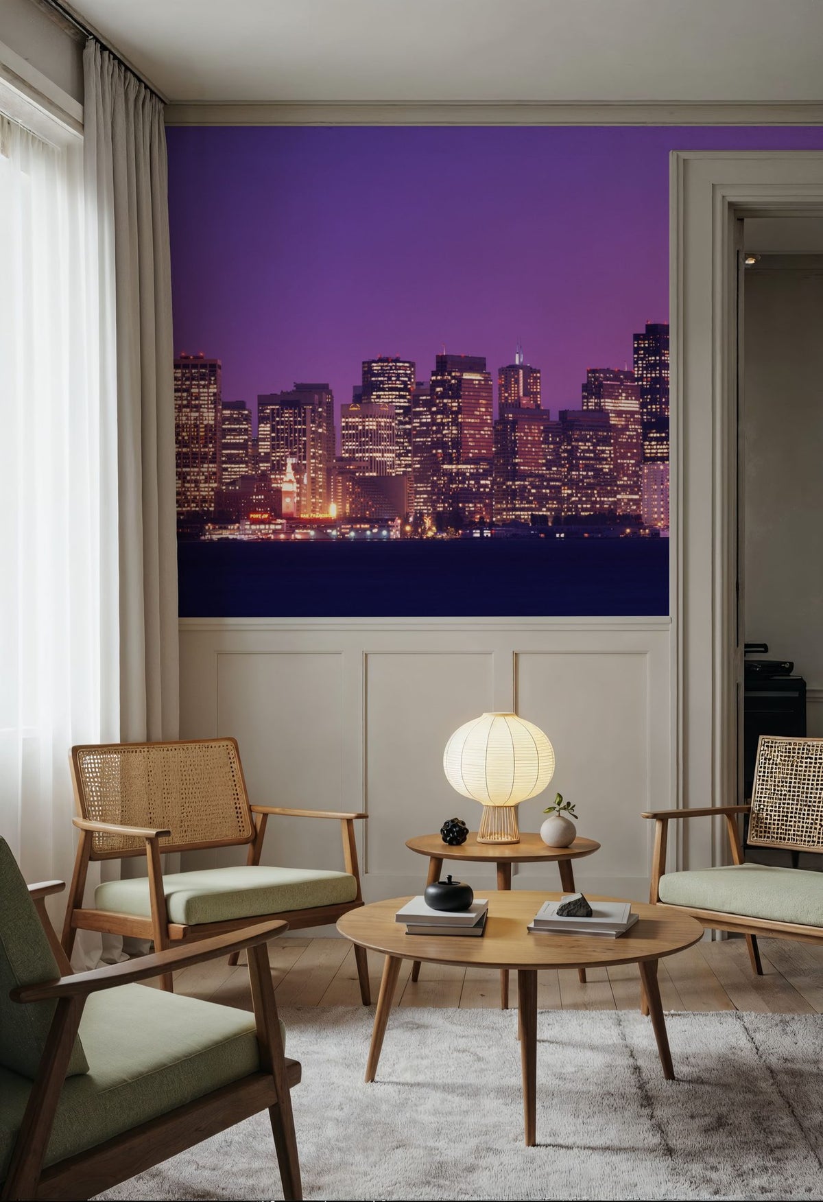 Pink Gradient Twilight Metropolis Mural Wallpaper - room preview 06