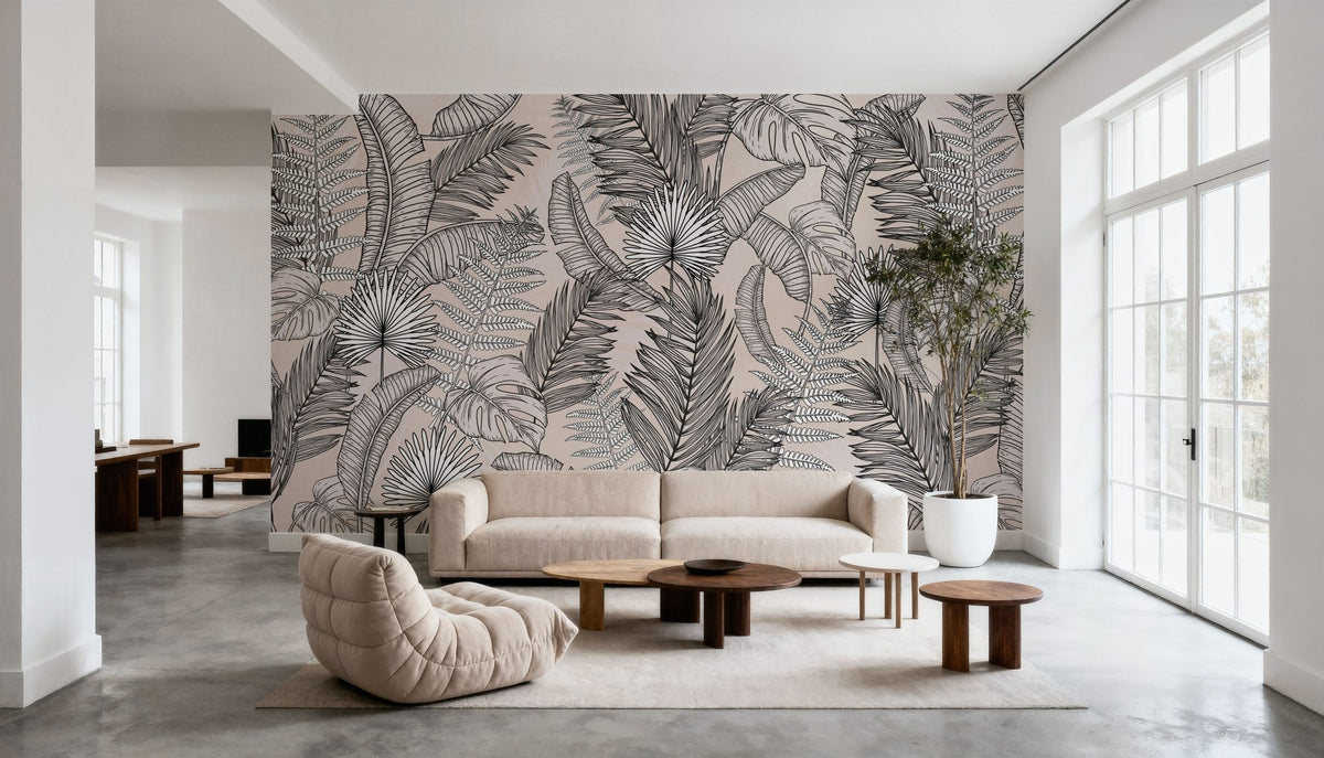 Old Sketchy Leaves Mural Wallpaper - room preview 06