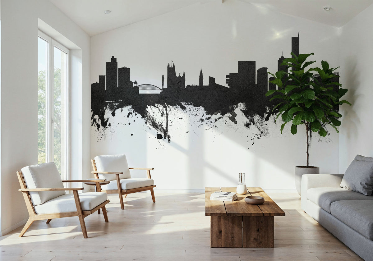 Manchester England Skyline Black & White Mural Wallpaper - room preview 06