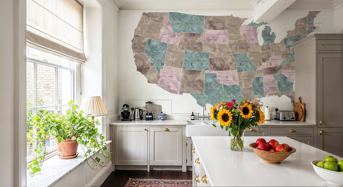 US State Map - Leire Mural Wallpaper - room preview 06