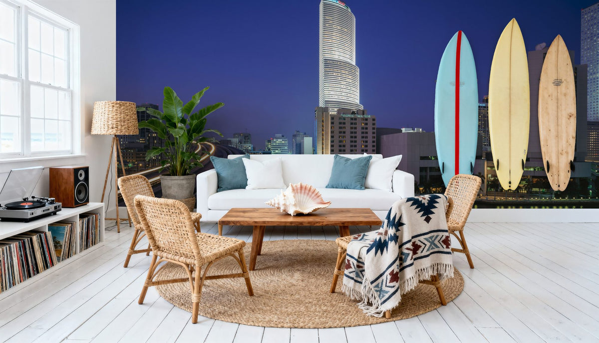 Deep Blue Twilight Metropolis Mural Wallpaper - room preview 06
