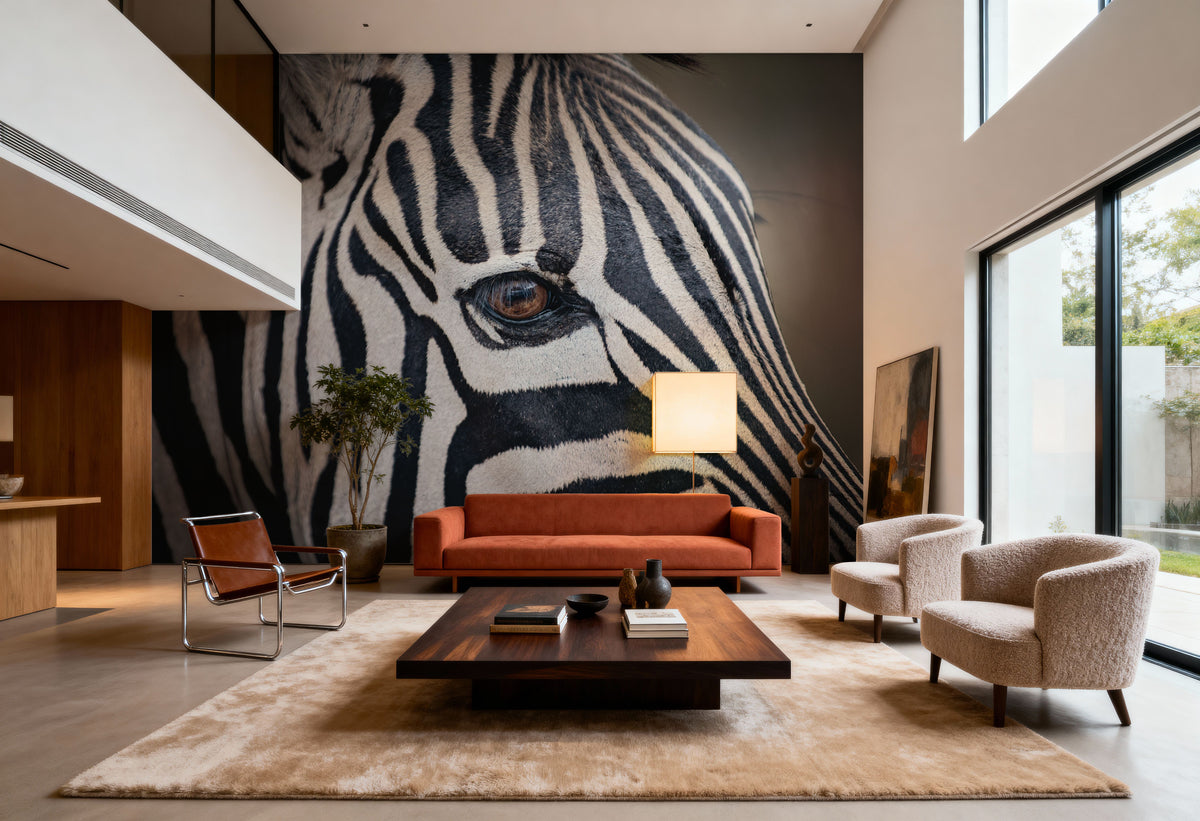Zebra Face Mural Wallpaper - room preview 06