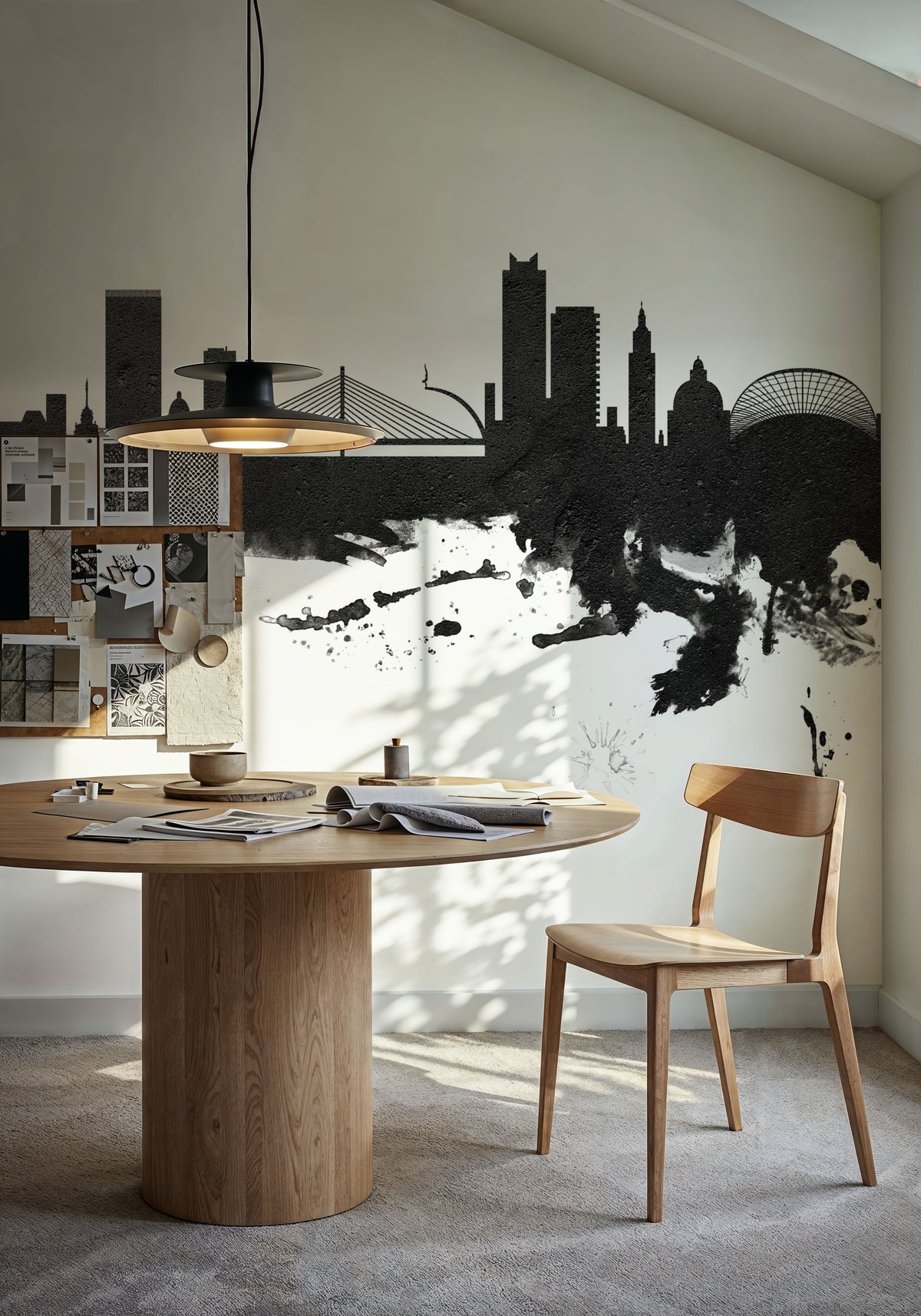 Liege Belgium Skyline Black & White Mural Wallpaper - room preview 06