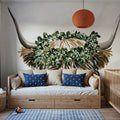 Harvest Cow Sage Texture Light Mural Wallpaper - room preview 06
