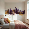 Seattle Skyline Purple & Gold Mural Wallpaper - room preview 06