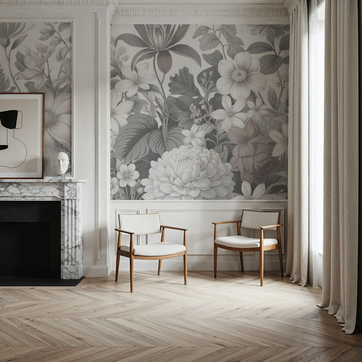 Dahlia Days, Washed Mural Wallpaper - room preview 06