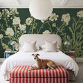 Vintage Flowers on Green Mural Wallpaper - room preview 06