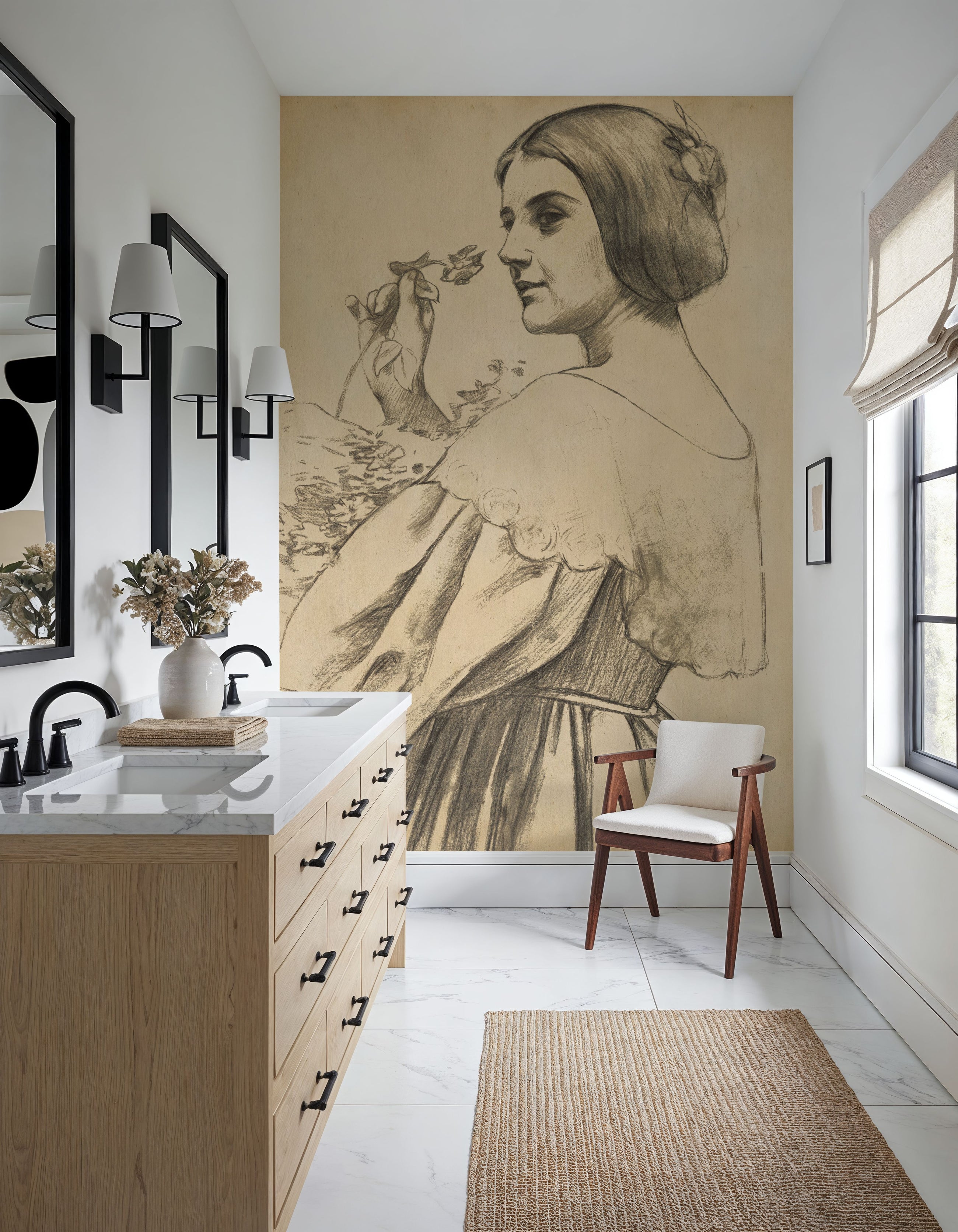 Cottage Woman Mural Wallpaper