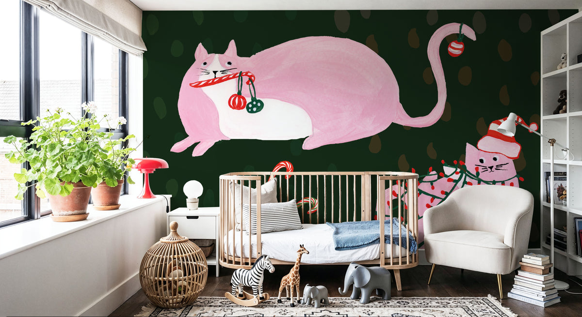 Mischief Kitty Christmas V Mural Wallpaper - room preview 06
