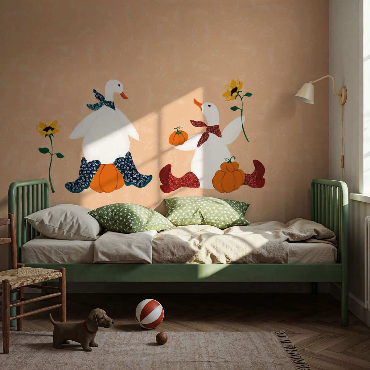 Ducks in the Pumpkin Patch III Mural Wallpaper - room preview 06