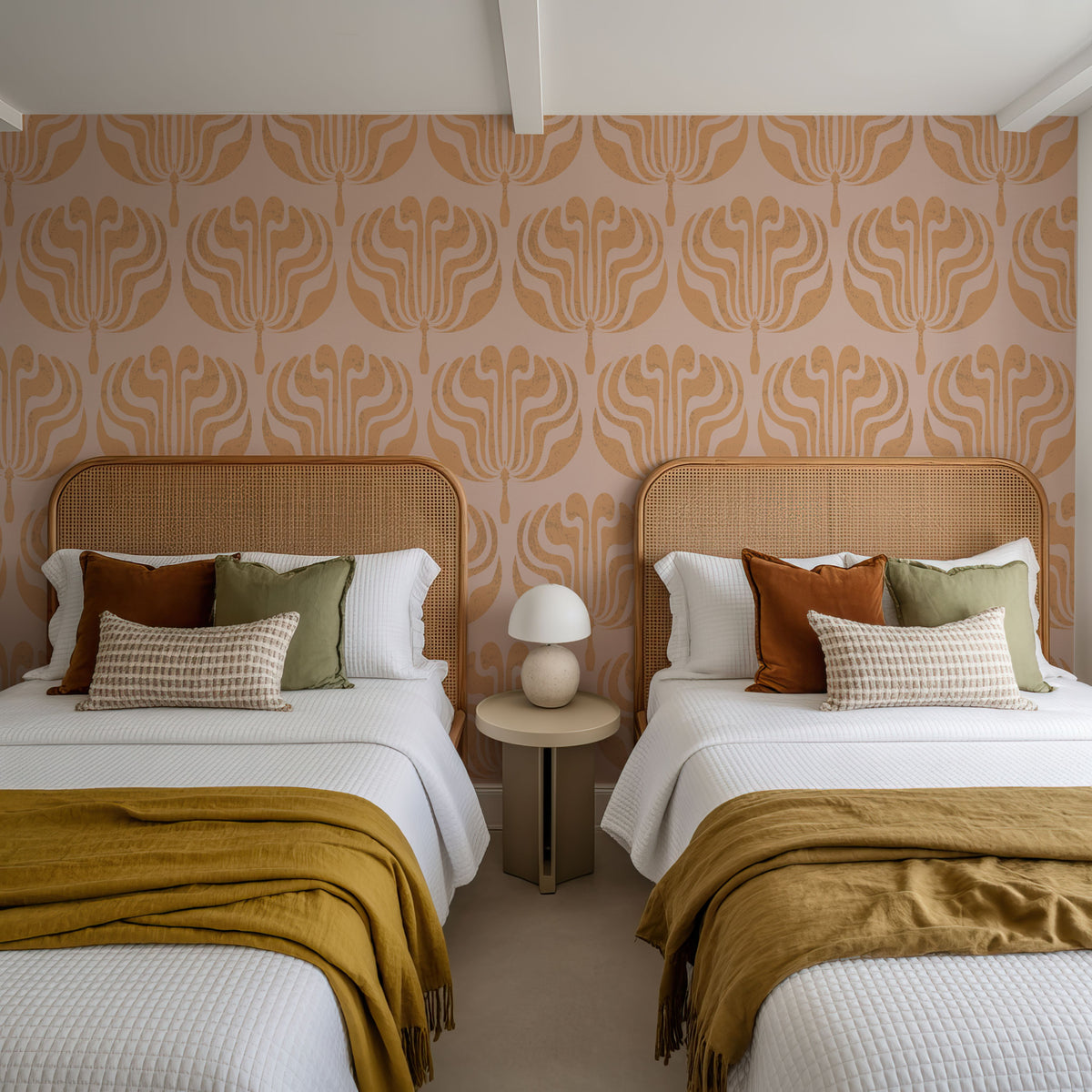 Fan Damask Orange Mural Wallpaper - room preview 06