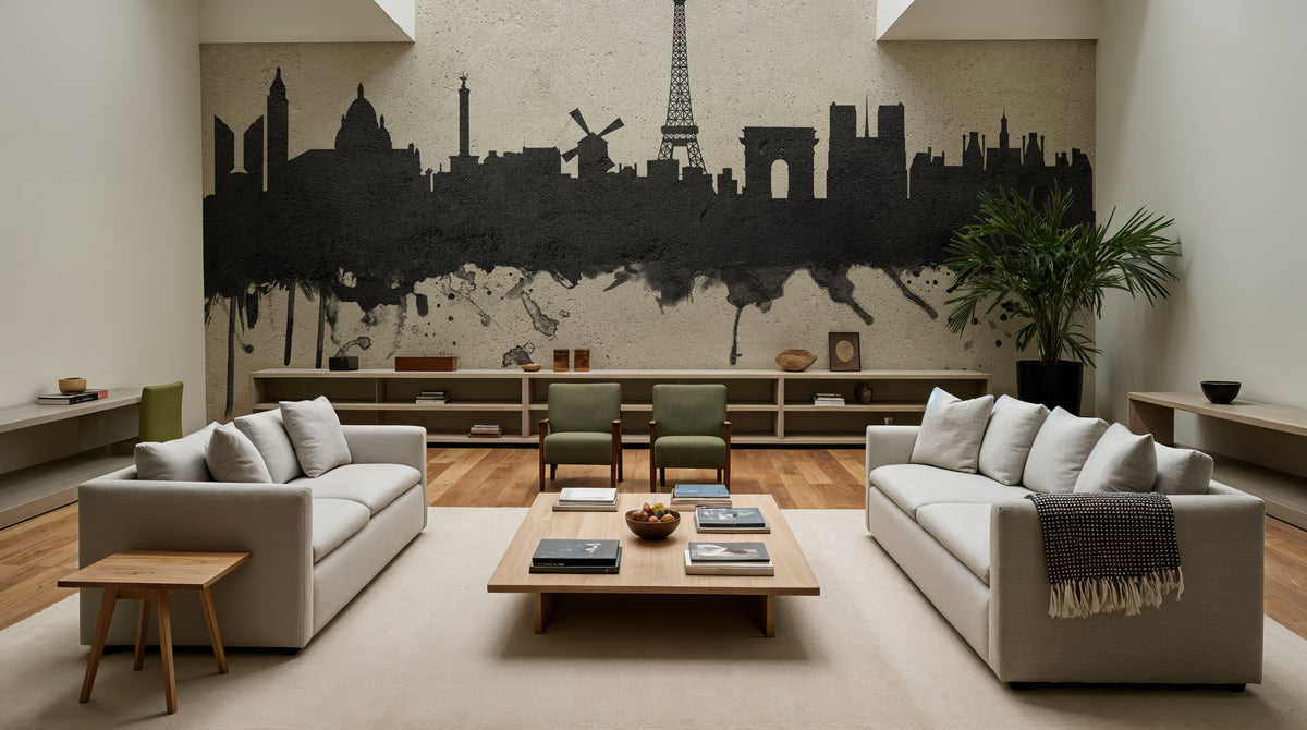 Paris Skyline Concrete Mural Wallpaper - room preview 06