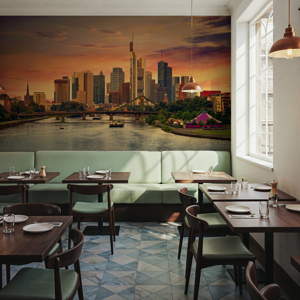 Frankfurt Skyline At Sunset Mural Wallpaper - room preview 06