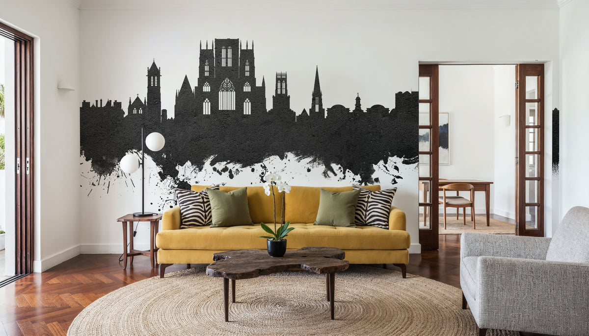 York England Skyline Black & White Mural Wallpaper - room preview 06