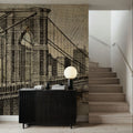 Vintage NY Brooklyn Bridge Skyline Mural Wallpaper - room preview 06